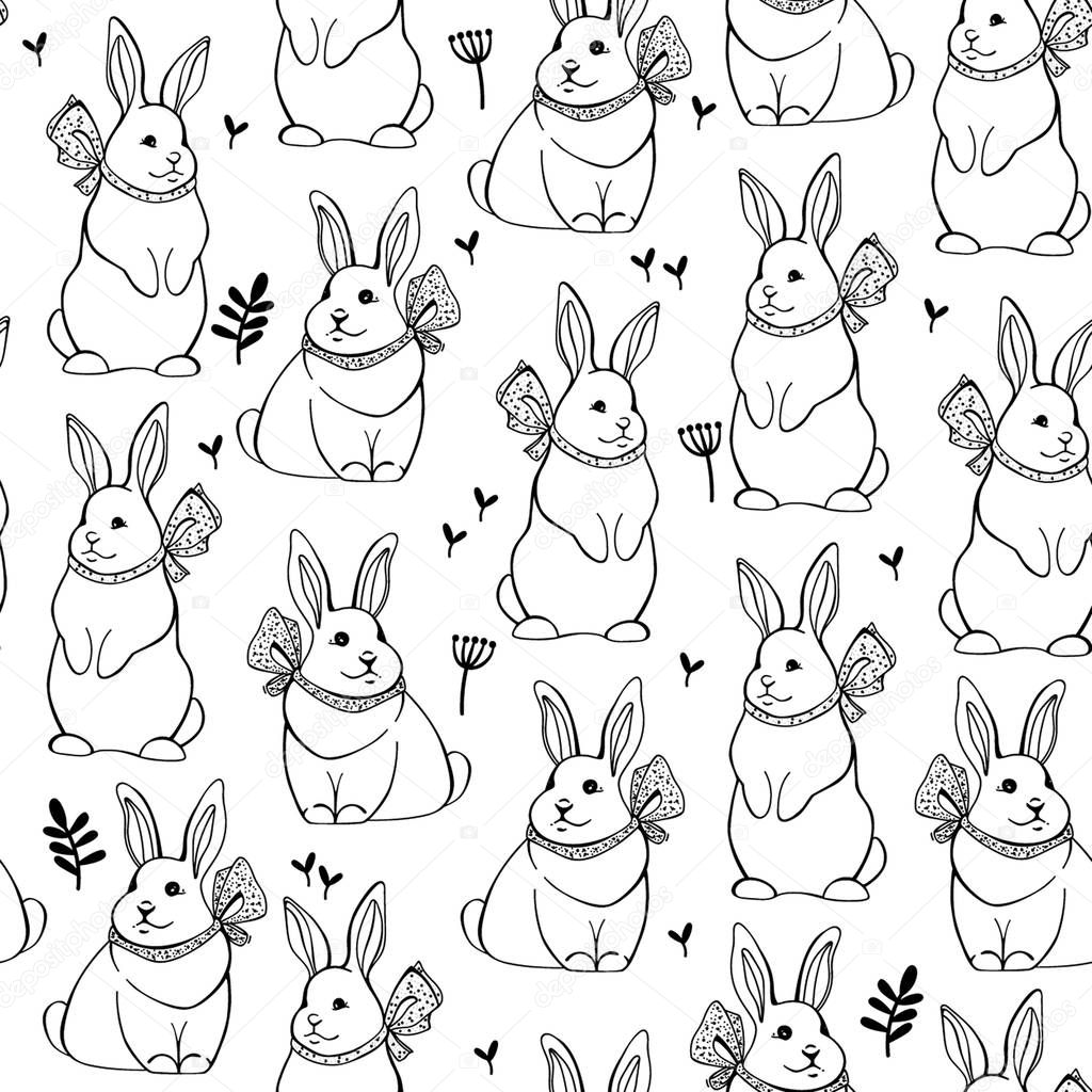 Seamless pattern with cute bunnies. Vector illustration. Mid-Autumn festival. Easter bunnies