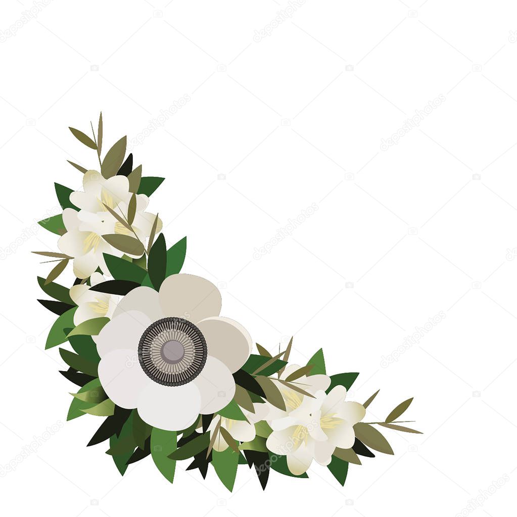 Vector wreath with spring decorative flowers. For wedding design, greeting cards. 