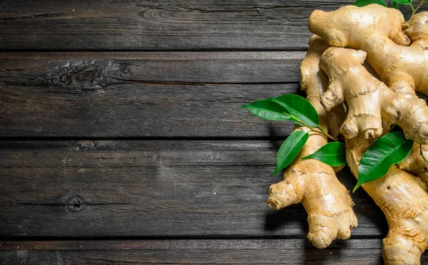 Fresh ginger with leaves.