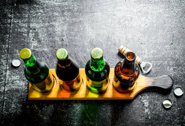 Bottled beer on the stand.