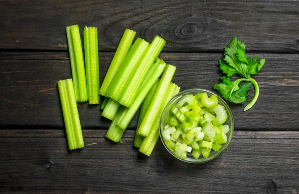 Fresh juicy celery in a bowl.