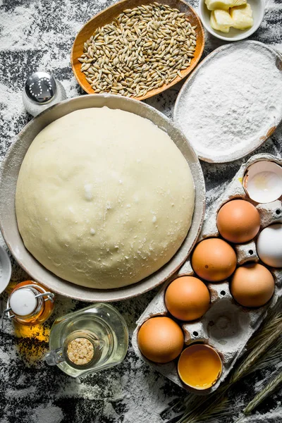 Dough with flour, grain and eggs.