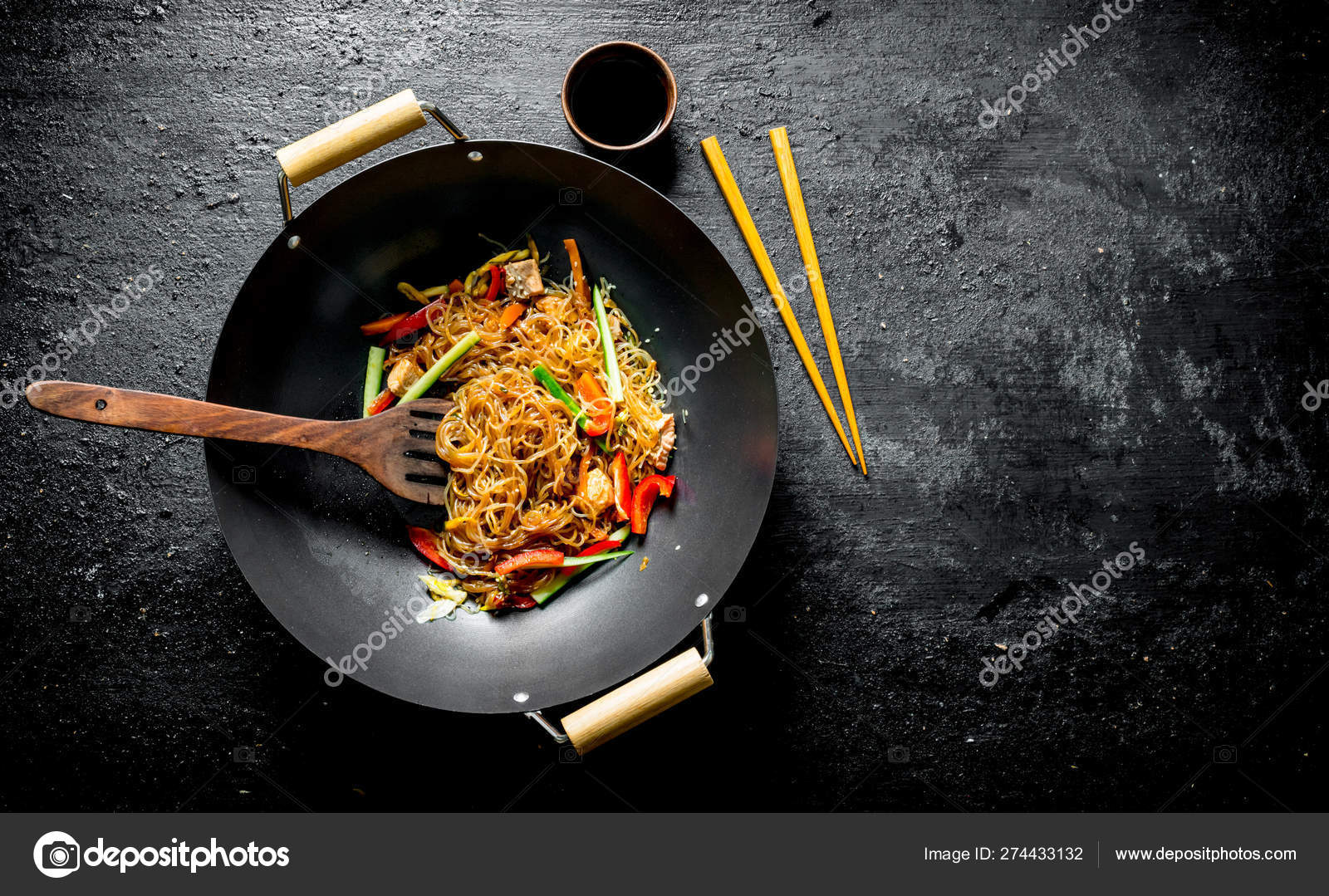 Chinese Cellophane Pasta In A Frying Pan Wok With Spatula And Chopsticks Stock Photo Image By C Olesysh 274433132
