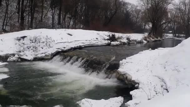 Uma Vista Rio Fluindo Inverno — Vídeo de Stock