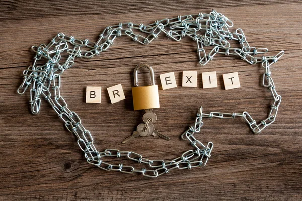 The word Brexit with a padlock and chain