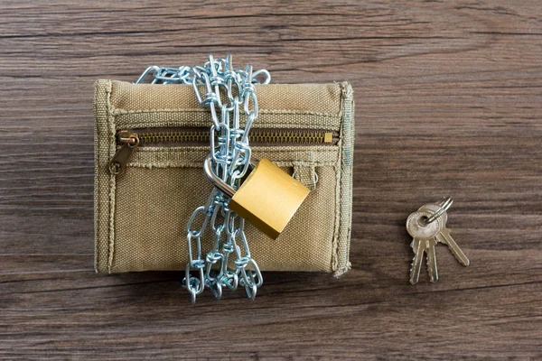 Chained and padlocked wallet with keys