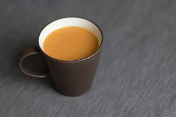 Hot Thai Orange Tea Milk Brawn Cup Grey Tablecloth Copy — Stock Photo, Image