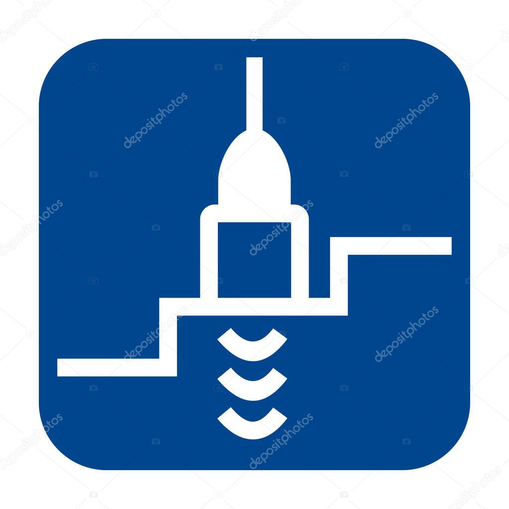 Vector monochrome flat design icon of thickness measurement.  Blue isolated symbol.