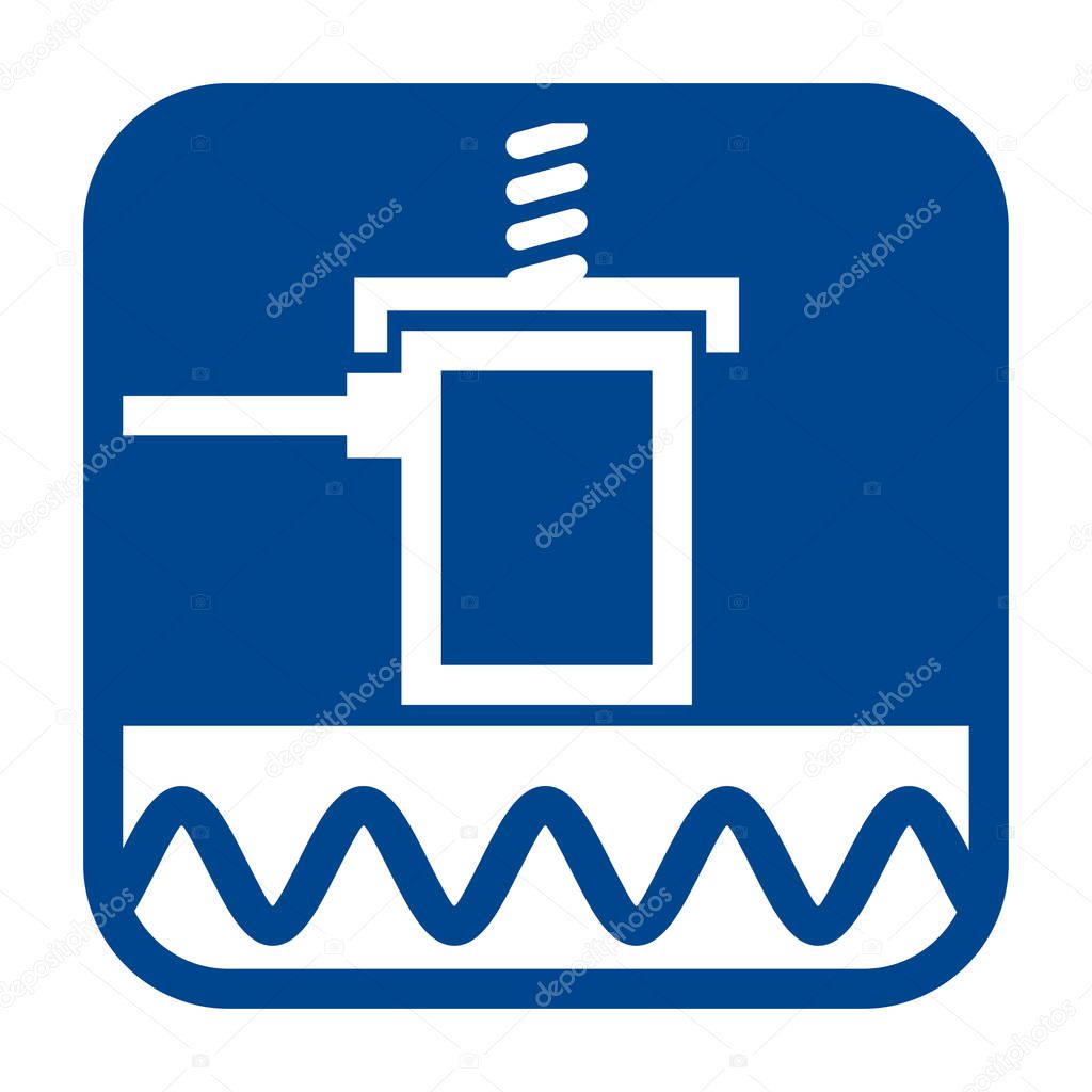 Vector monochrome flat design icon of acoustic emission testing.  Blue isolated symbol.