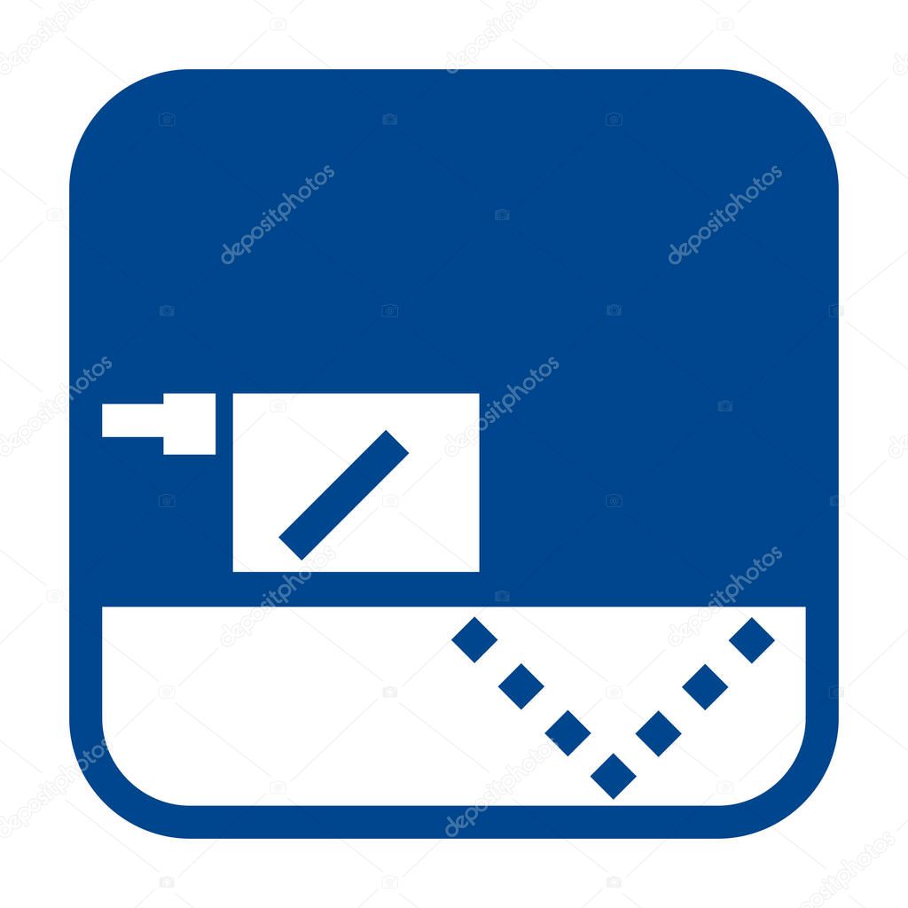 Vector monochrome flat design icon of ultrasonic testing.  Blue isolated symbol.