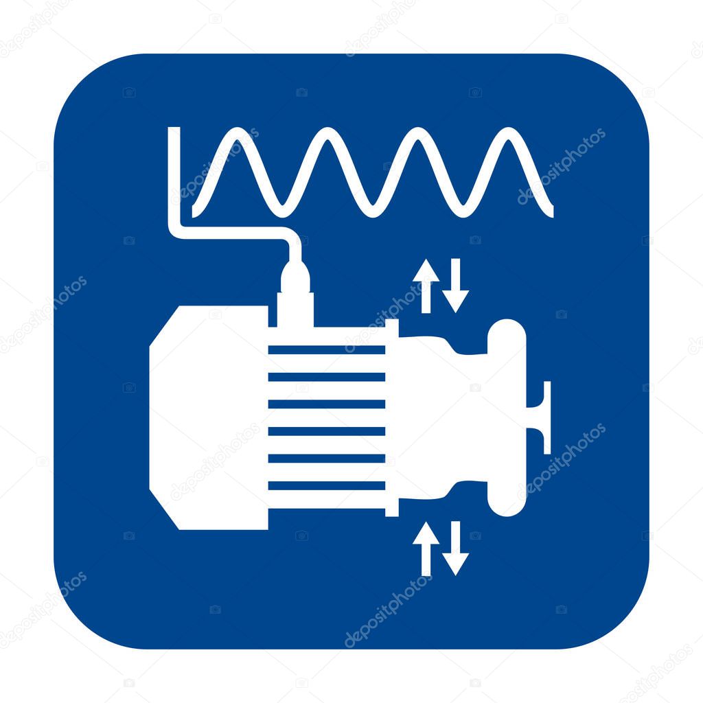 Vector monochrome flat design icon of vibration analysis.  Blue isolated symbol.