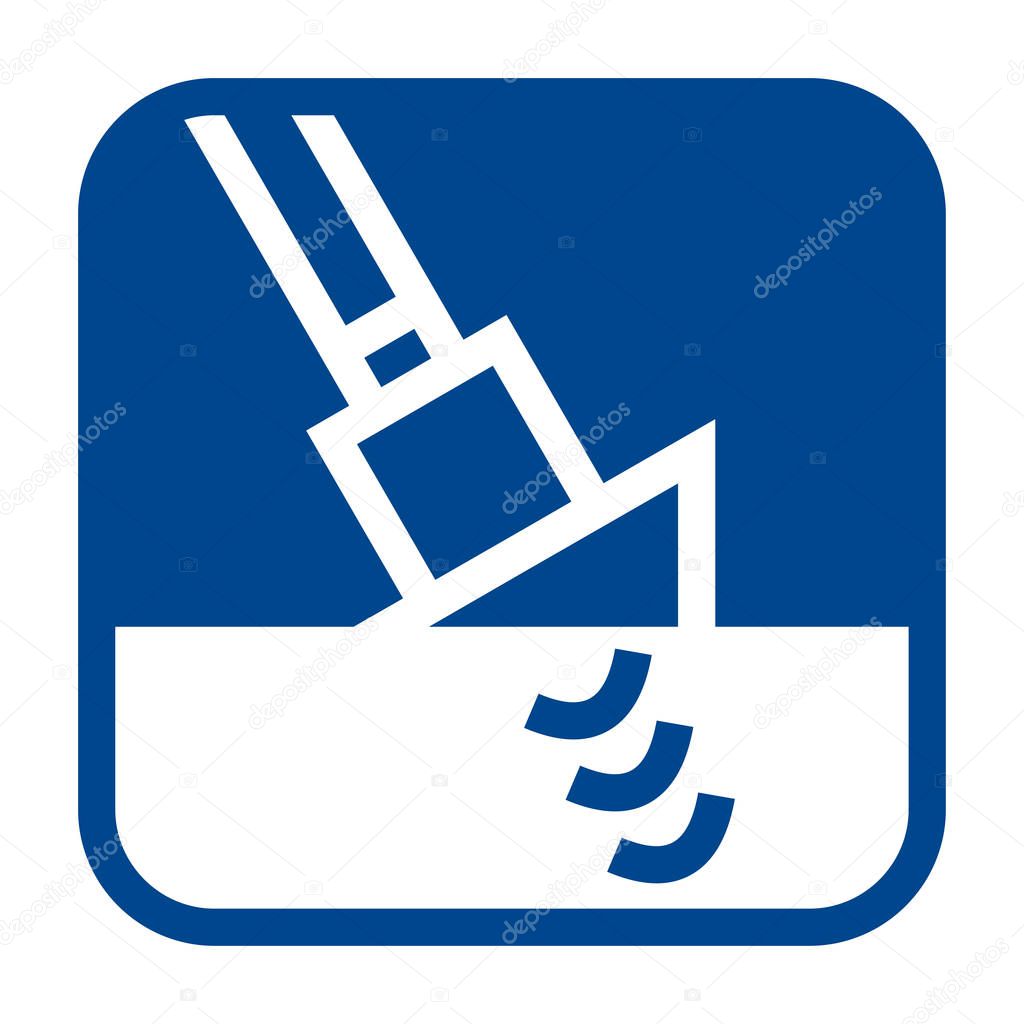 Vector monochrome flat design icon of ultrasonic testing.  Blue isolated symbol.