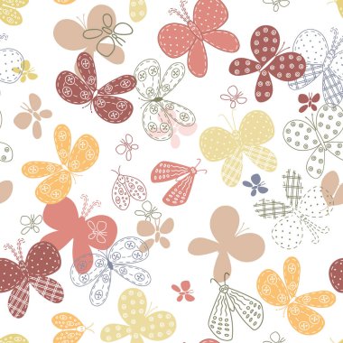 Kusursuz desenli, sevimli el çizimi kelebekler..