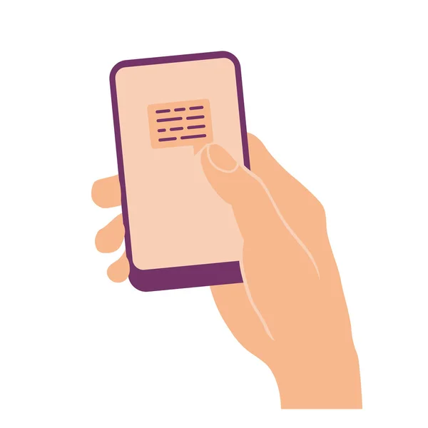 Hand houden Smart Phone met bericht teken — Stockvector