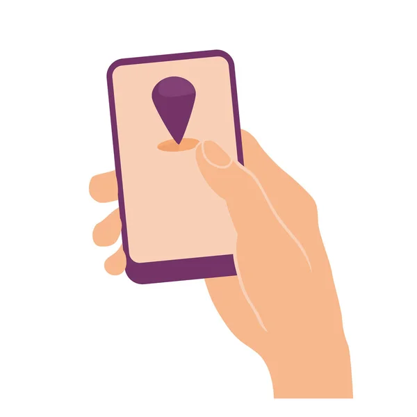 Hand houden Smart Phone met GPS tracker teken — Stockvector