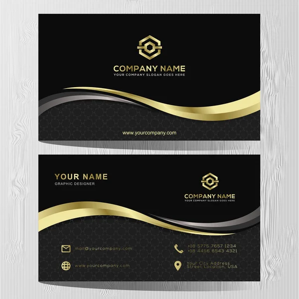 Luxury Elegant Black Gold Business Cards Template Black Background — Stock Vector