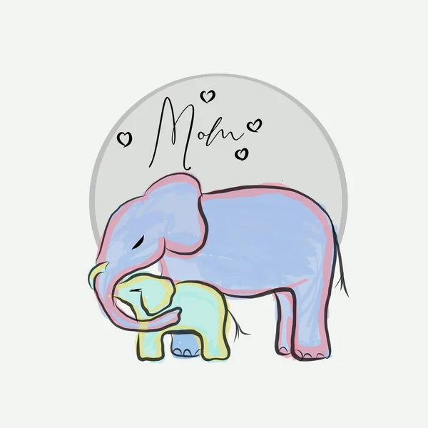 Diseño Estampado Elefante Para Niños Moda Texto Mamá — Vector de stock