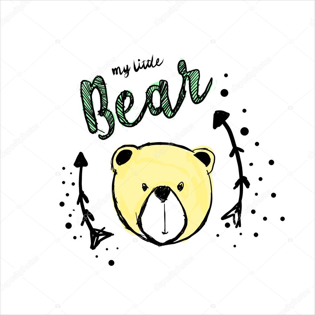 Bear print design for kids fashion, bear text