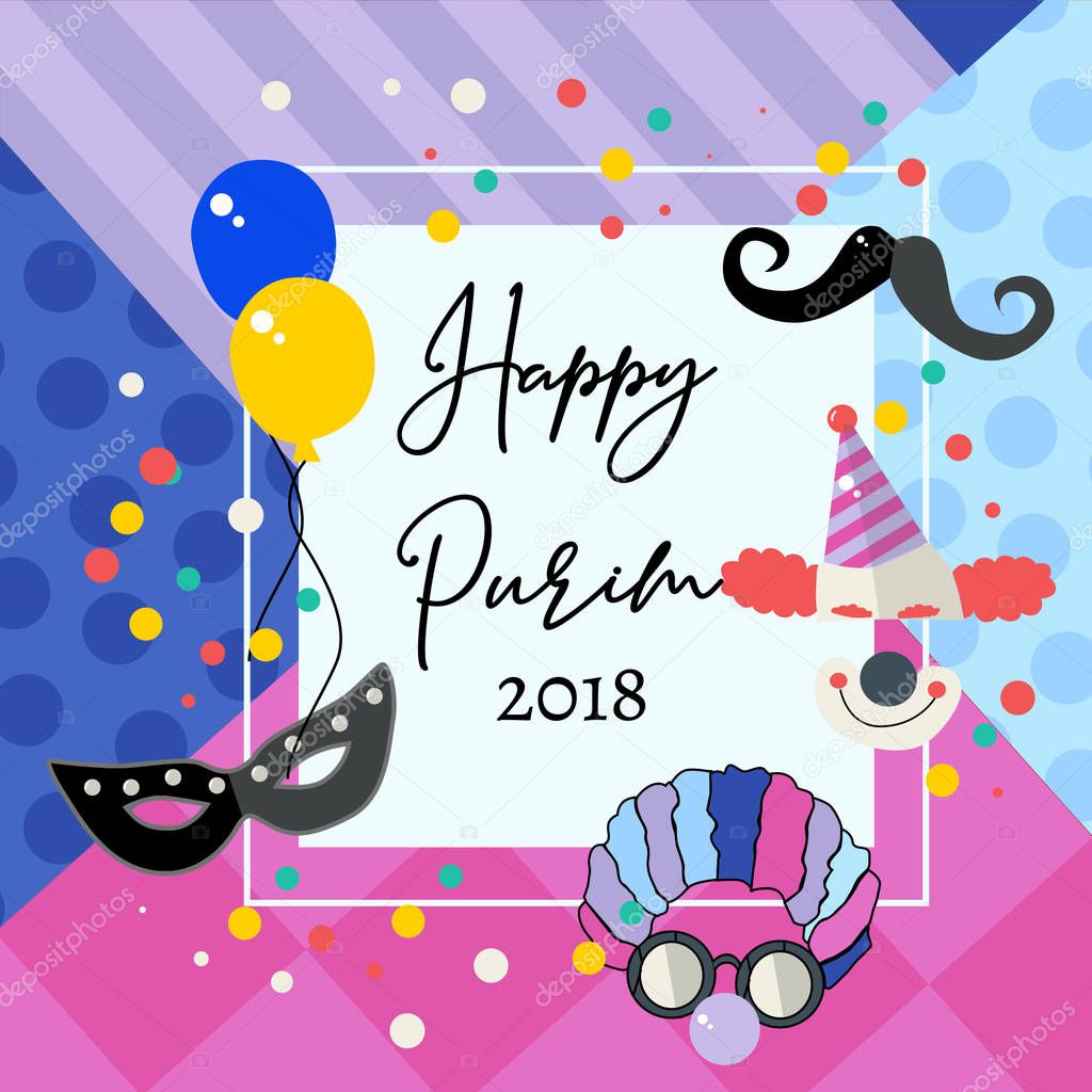 Happy Purim, draw and colorfull mask concept