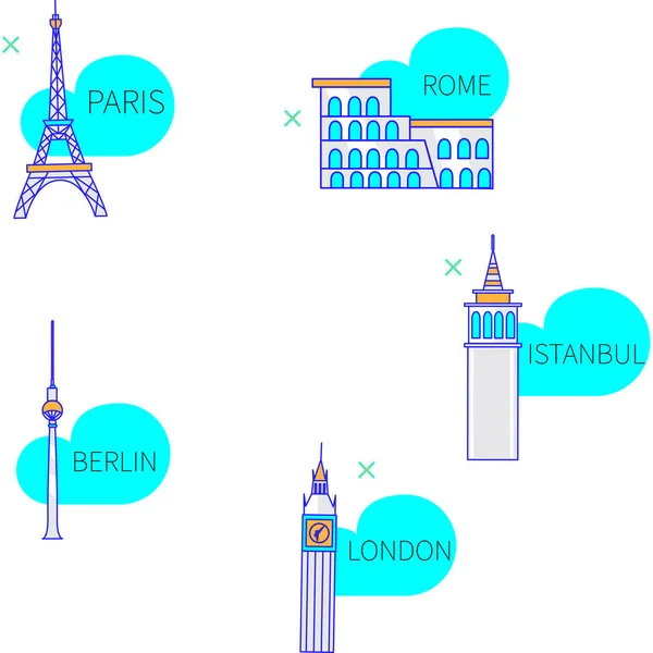 Ville Aux Lignes Fines Istanbul Paris Berlin Rome Icône — Image vectorielle