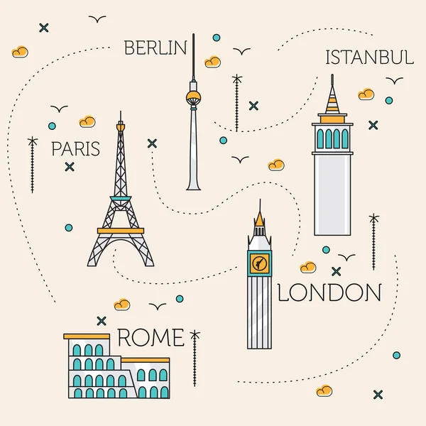Thin Line City Istanbul Paris Berlin Rome Imprimer — Image vectorielle