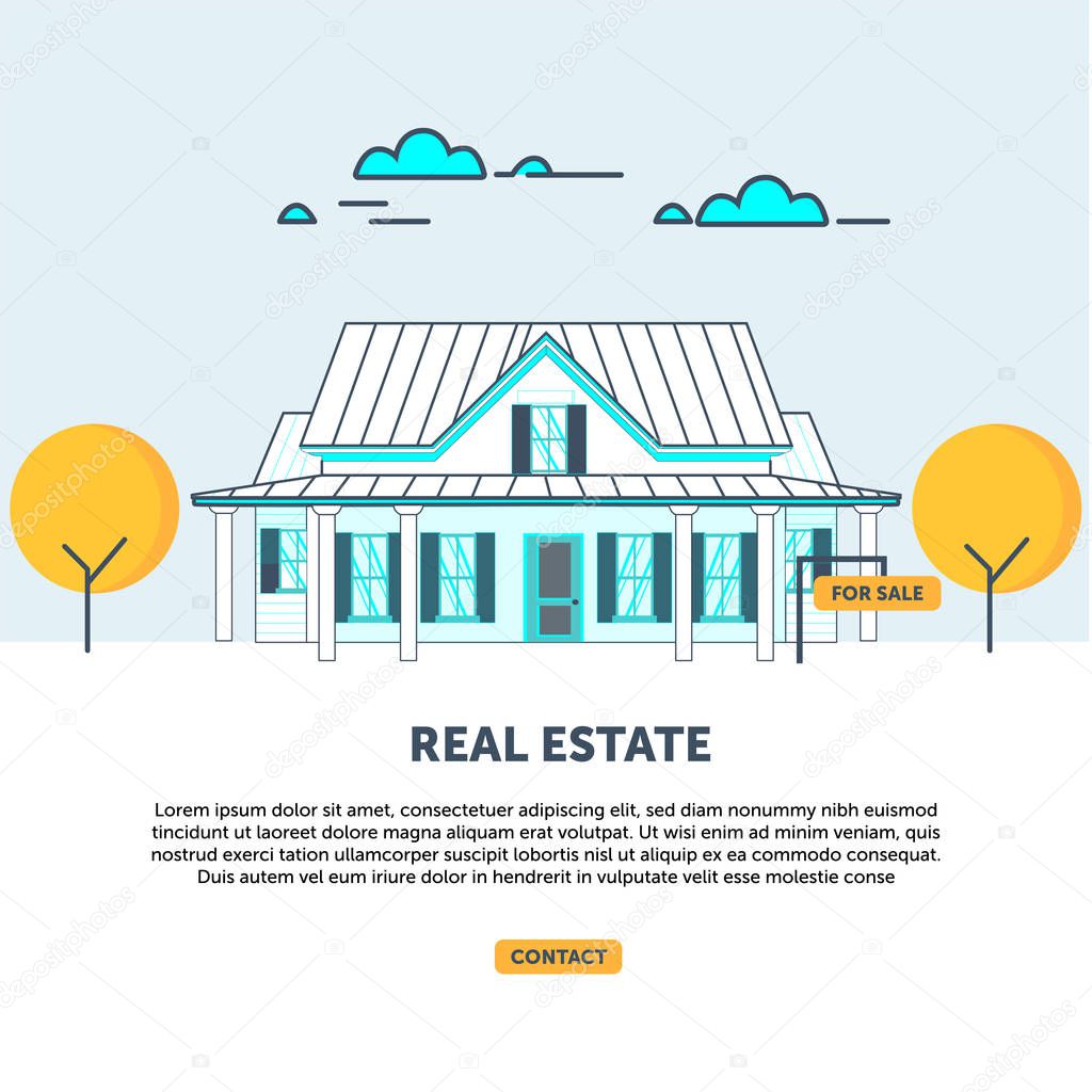 Houses vector illustration front view Townhouse for real estate. Blue Contour