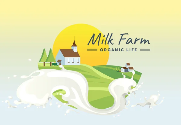 Projekt Lato Farmy Mleka Organicznego Życia Spike Tekst Ramki — Wektor stockowy