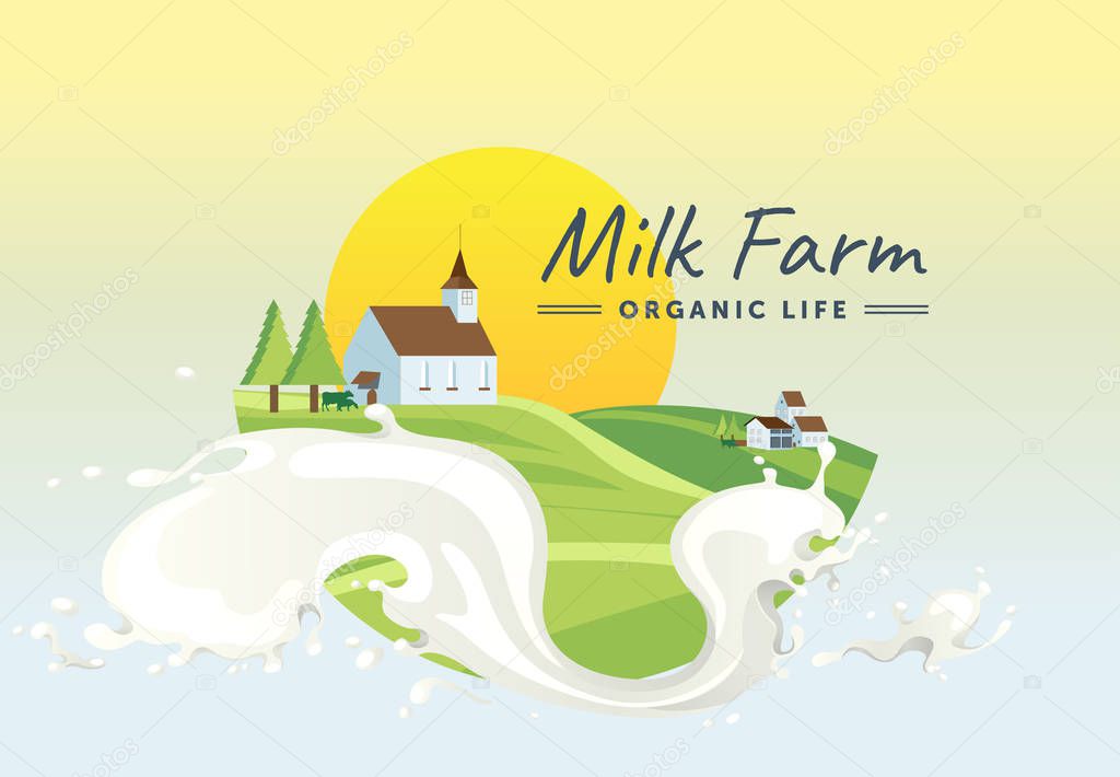 Summer design from farm and milk, organic life, spike and text frame