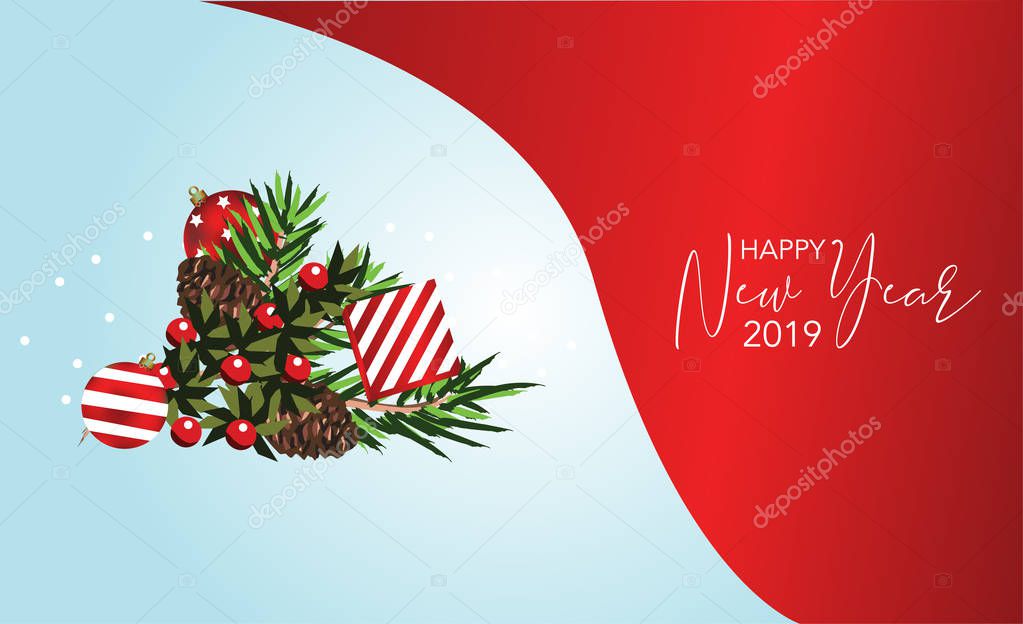 varius new year card. snow and new year tree styling with butcher's broom packaging