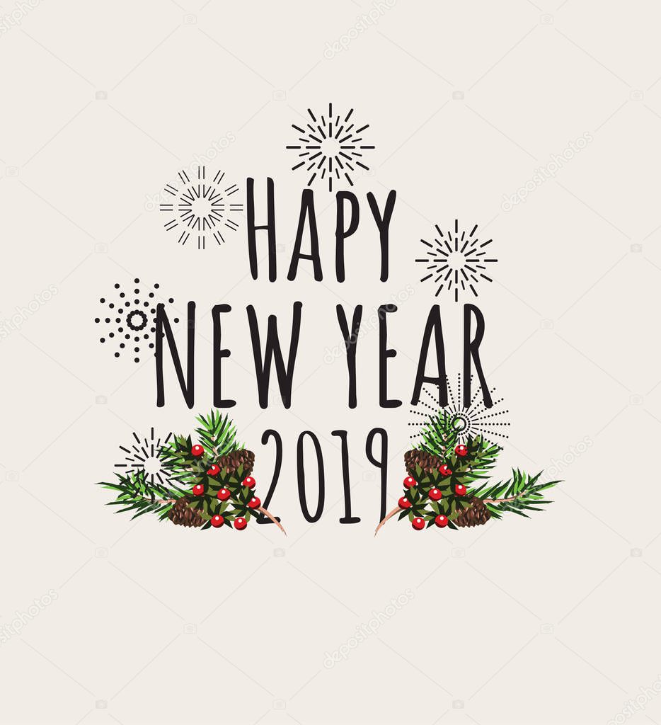 happy new year 2019 cartoon effect with christmas styling