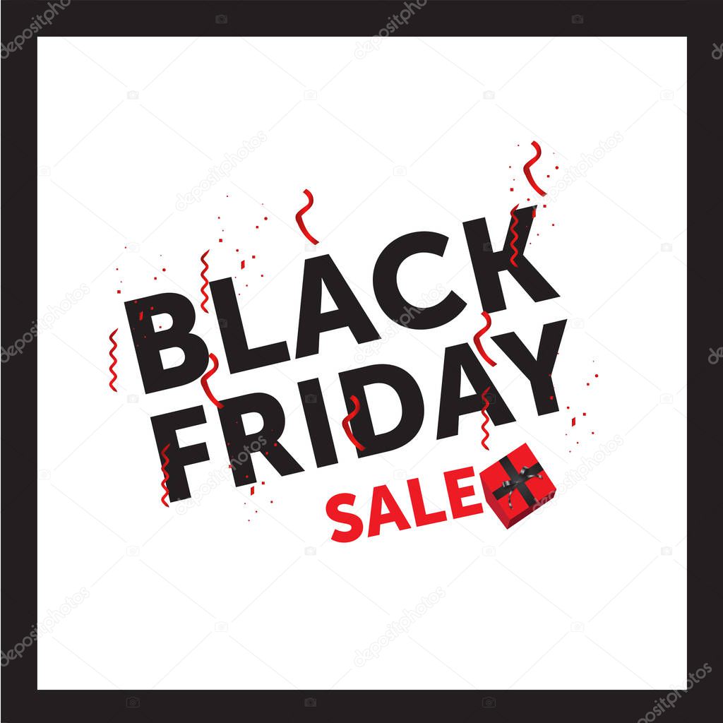 Vector white and black friday sale concept with confetti. For shopping, mockup, banner, idea,, print, flyer, blank, card, ad, sign, poster, badge.
