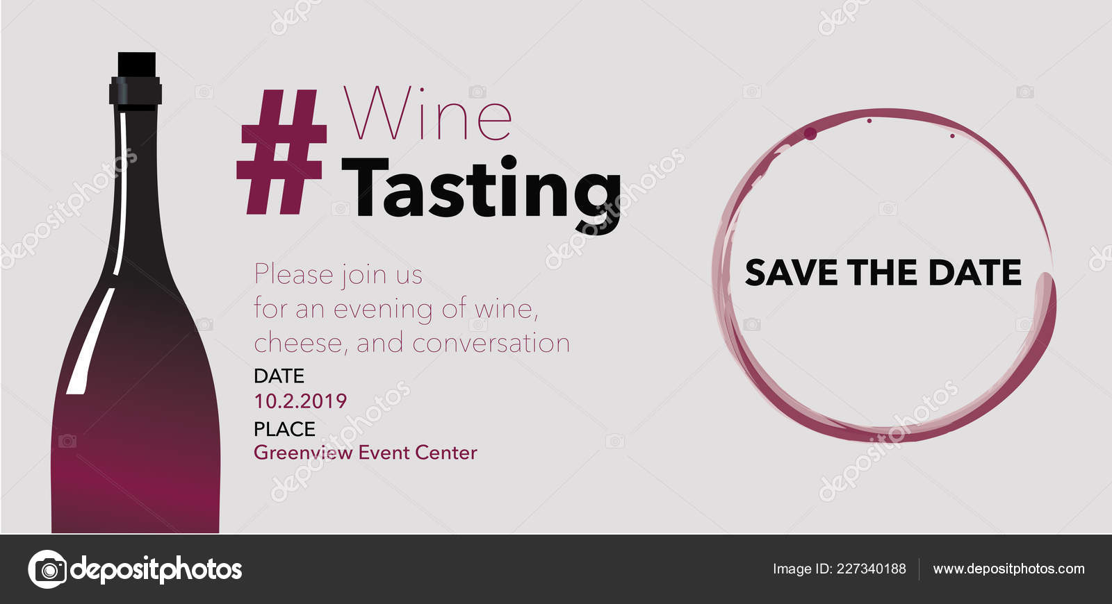 Wine Bottle Hashtag Date Invitation Event Design Stock Vector by