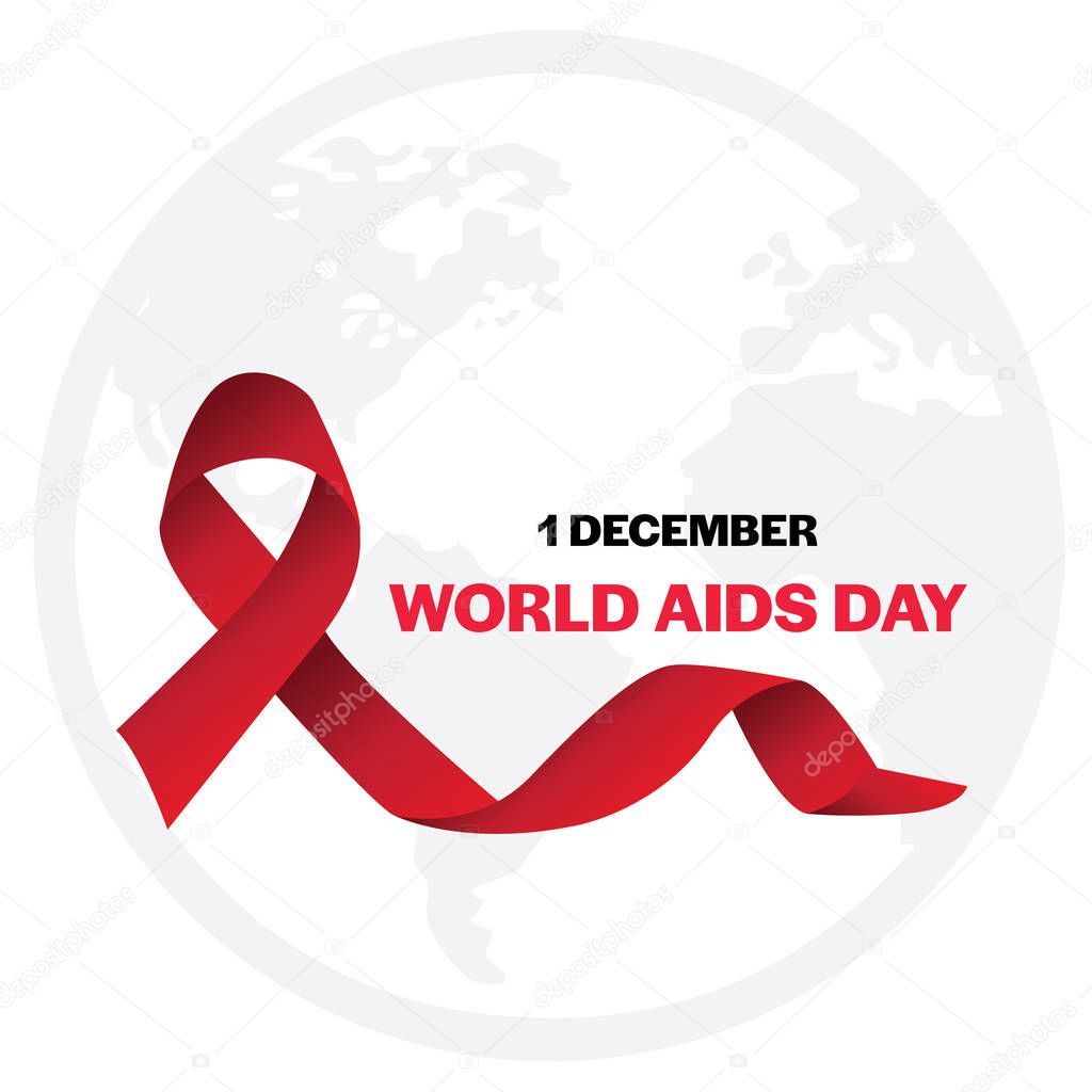 1 December World Aids Day, ribbon and text with red design background.world background