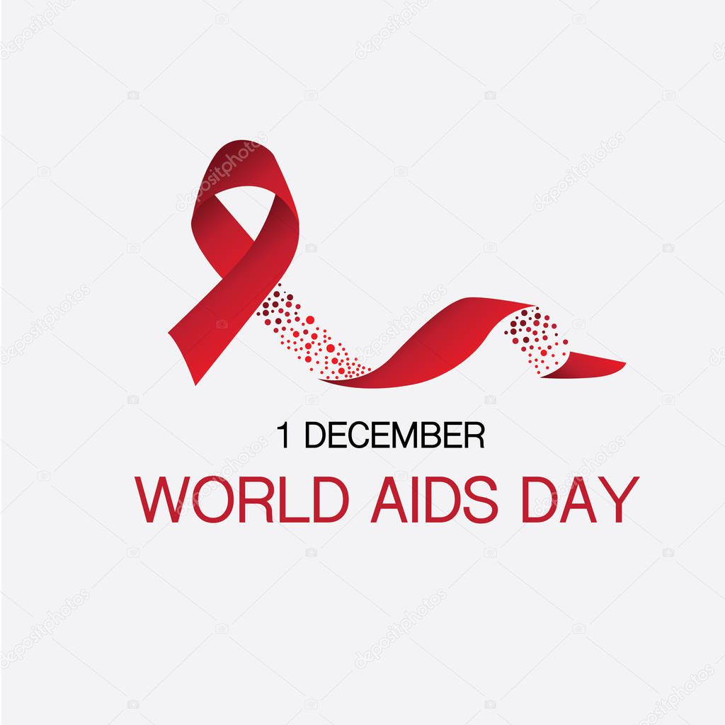 1 December World Aids Day, ribbon and text with red design background. ribbon and blood