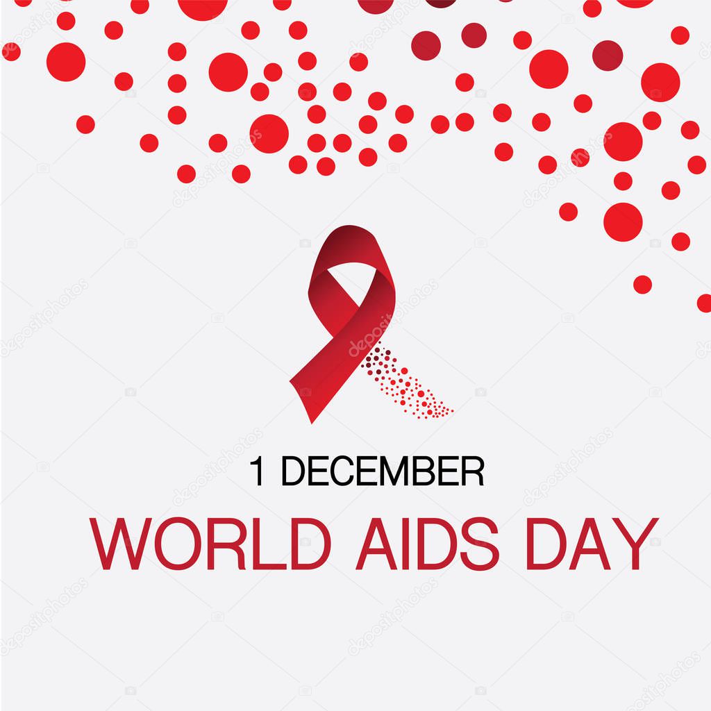1 December World Aids Day, ribbon and text with red design background. blood drops