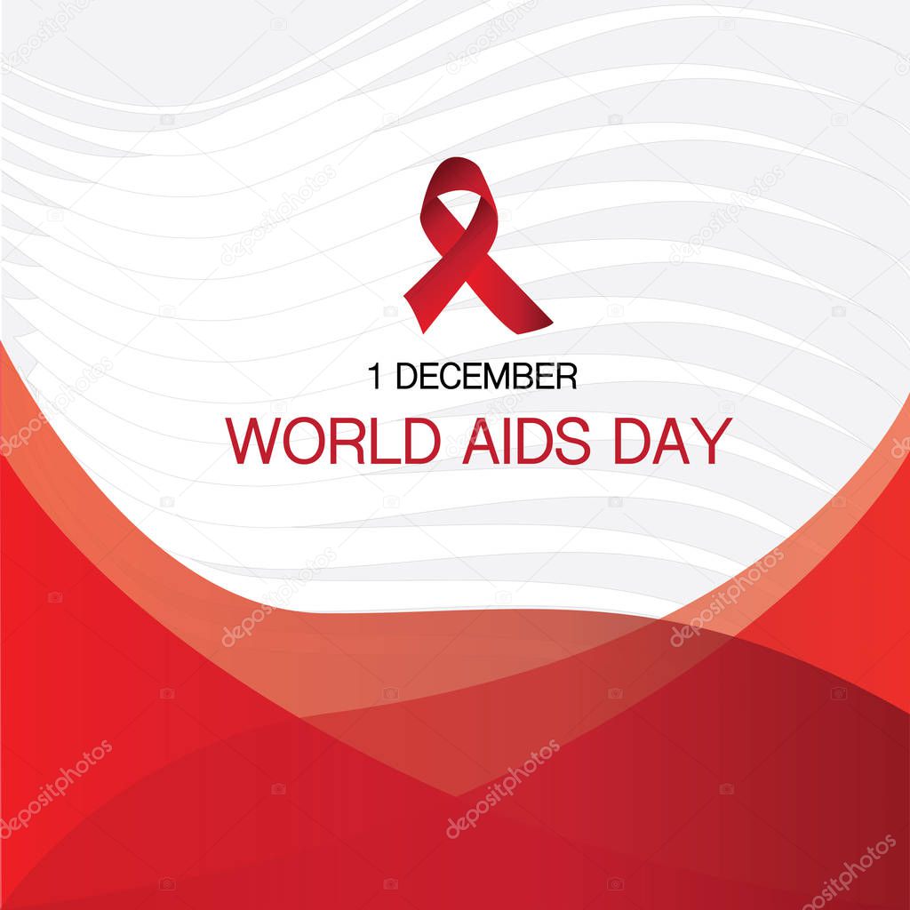 1 December World Aids Day, ribbon and text with red design background and editable