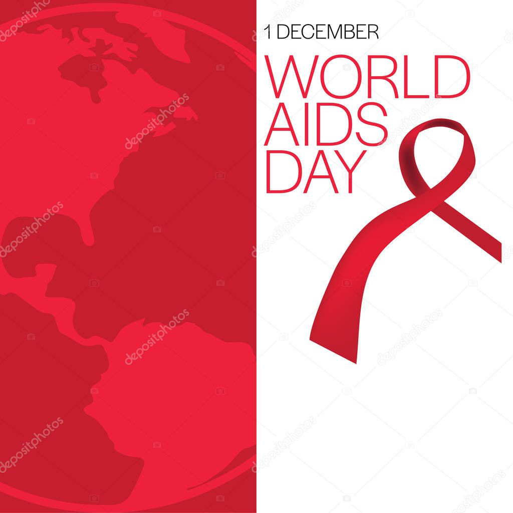 1 December World Aids Day, world background block design with ribbon and text