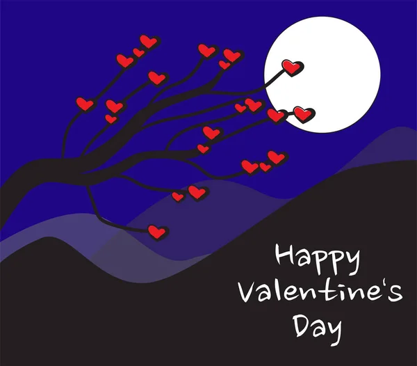 cartoon night style heart tree design for valentine\'s day