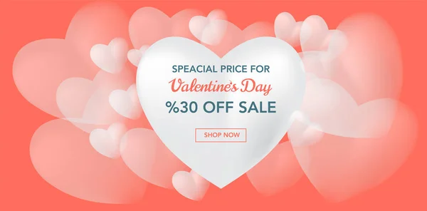 Valentine\'s Day Sale banner concept with text in heart with trendy color living coral background