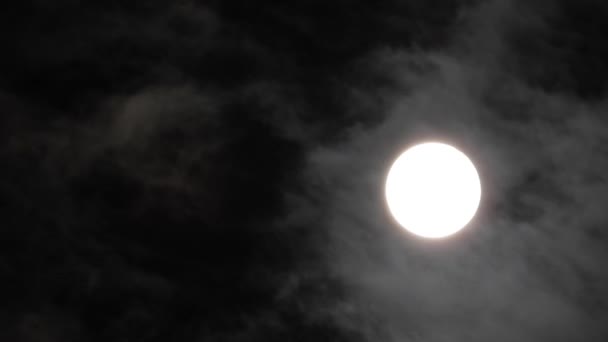 Lune dans un ciel nocturne nuageux. Gros plan vidéo 4k 