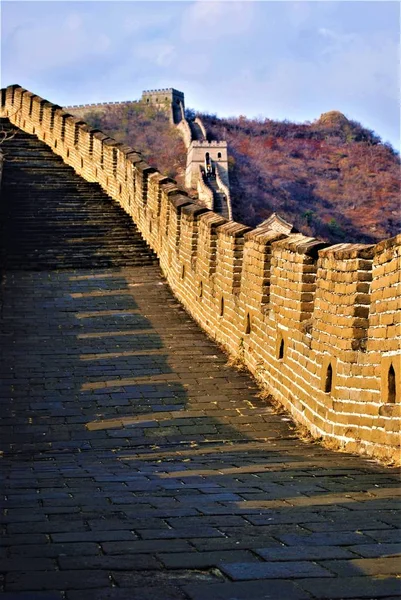 The Great Wall of China with Shadows its Ramparts during Sunset, Mutianyu China