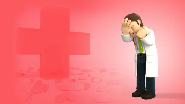 Cartone Animato Triste Medico Con Uno Stetoscopio Facendo Facepalm Uno — Foto Stock