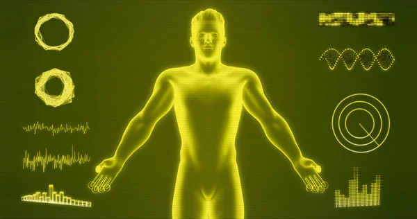 Abstract Man Body Hologram Isolated Yellow Background Rendering Hud Elements — Stock Photo, Image
