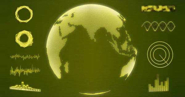 Abstrakcja Szkielet Earth Globe Hologram Indii Mapę Żółtym Tle Renderowania — Zdjęcie stockowe