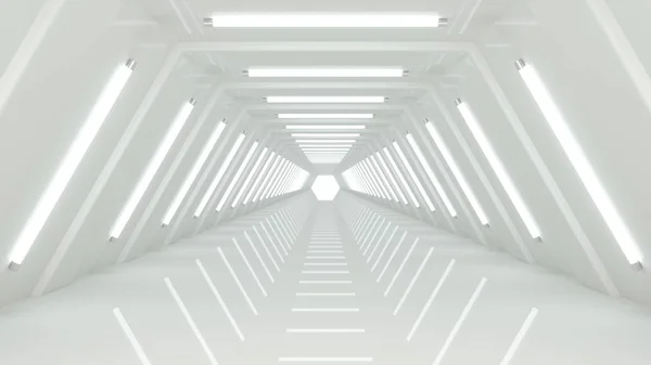Abstrato Moderno Minimalista Vazio Túnel Corredor Branco Iluminado Com Luzes — Fotografia de Stock