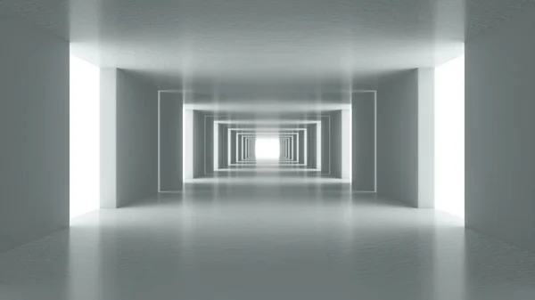 Corredor Branco Vazio Abstrato Com Paredes Luz Brilhante Sombras Conceito — Fotografia de Stock