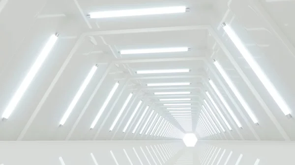 Corredor Iluminado Abstrato Túnel Branco Vazio Moderno Minimalista Com Luzes — Fotografia de Stock