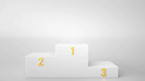 White winners podium isolated on white background. Empty pedestal for award ceremony. Space for text, blank podium and studio lighting, 3D rendering.
