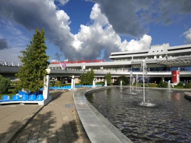 Minsk, Beyaz Rusya - 14 Temmuz 2018: Uluslararası Havaalanı Belarus Minsk Ulusal Havaalanı eski adı Minsk-2 olduğunu.