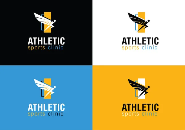 带有翼符号的现代大胆体育诊所品牌标志 — 图库矢量图片